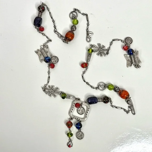 CHICO’S 21 Inch Long Multicolor Stones Beads Burnished Silver Necklace - Picture 5 of 9